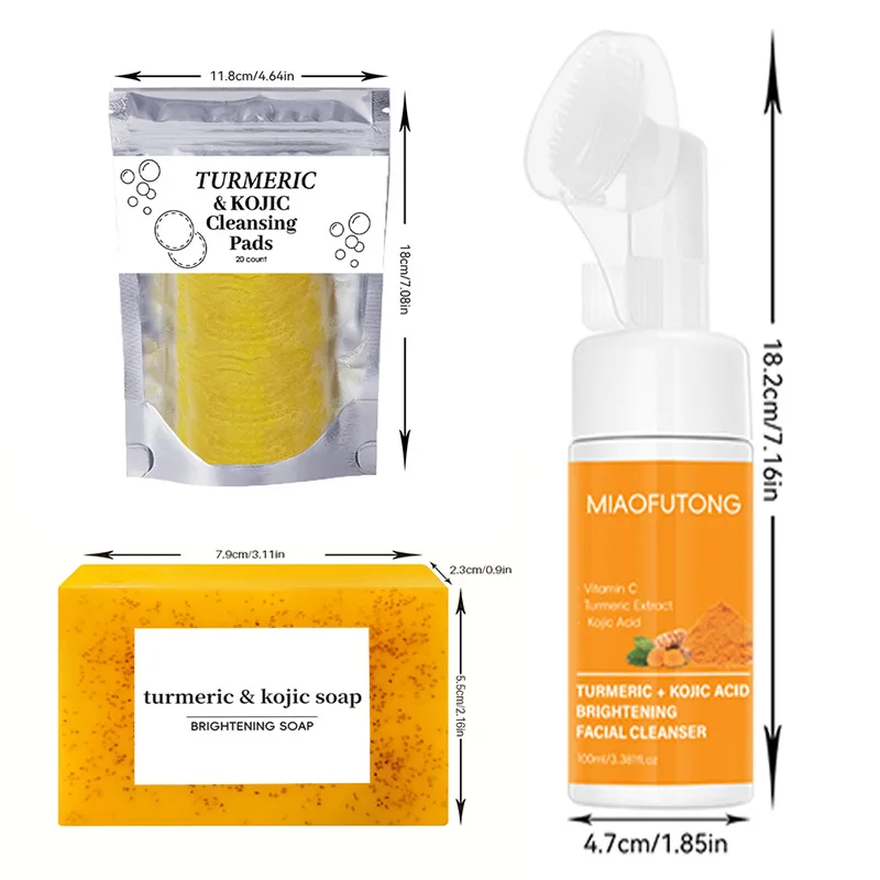 Turmeric Cleanser & Soap Sets Deeply Cleansing Kojic Acid Blackhead Remover Skin Cleansing Oil Control Fade Acne Marks Brighten thumbnail 6