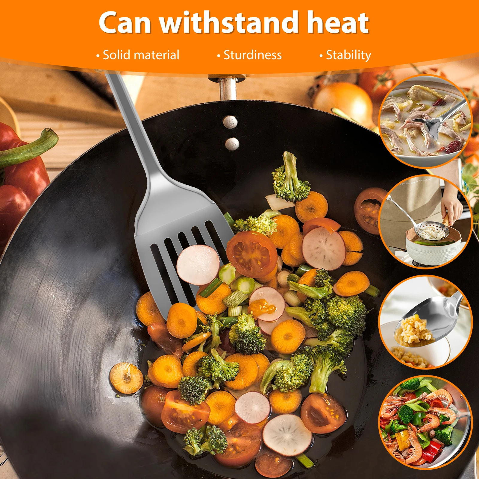 5/10Pcs Kitchen Cooking Utensils Set Stainless Steel Shovel Soup Spoon Spatula Utensils Dinnerware Cooking Tools Kitchen Gadgets thumbnail 4