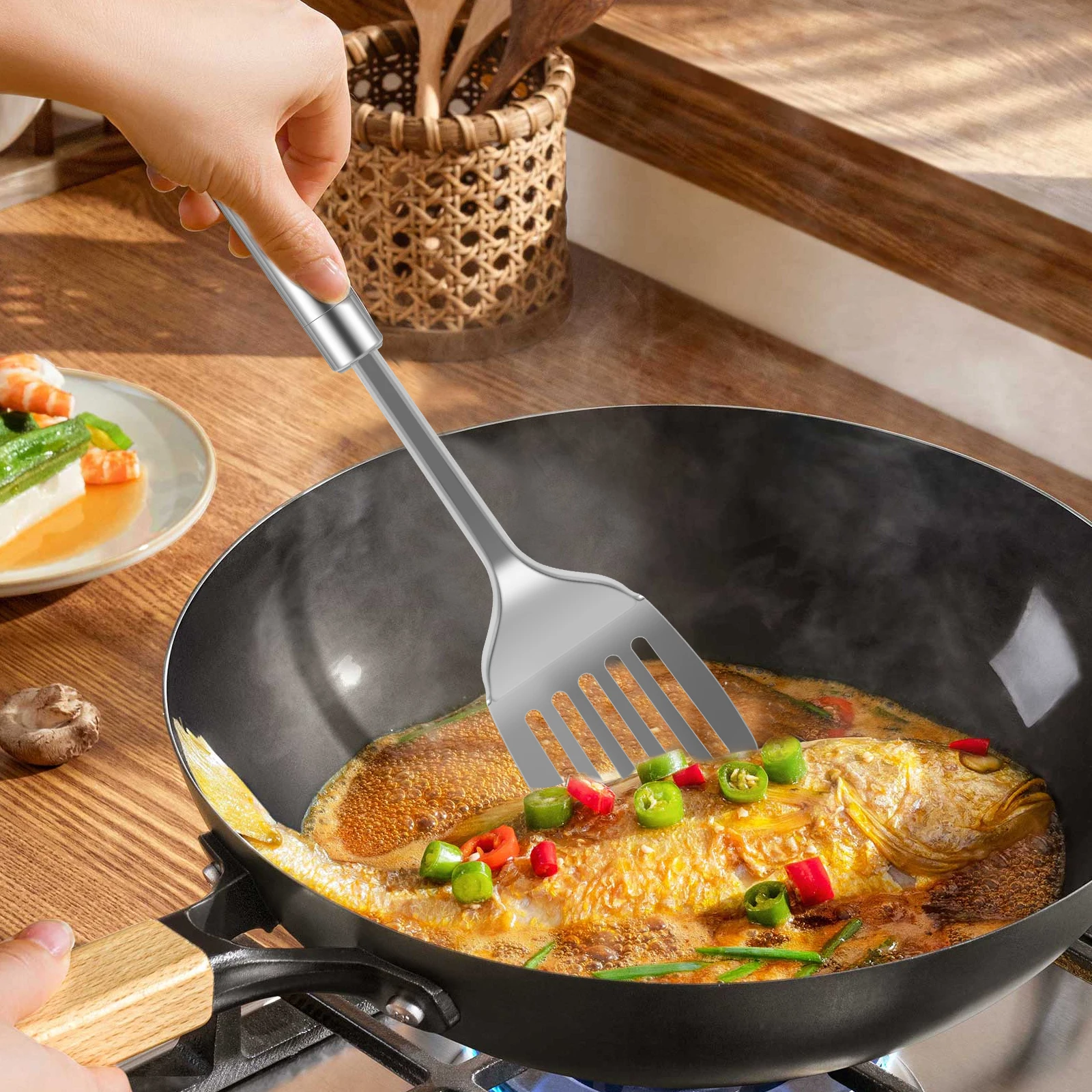 5/10Pcs Kitchen Cooking Utensils Set Stainless Steel Shovel Soup Spoon Spatula Utensils Dinnerware Cooking Tools Kitchen Gadgets thumbnail 3