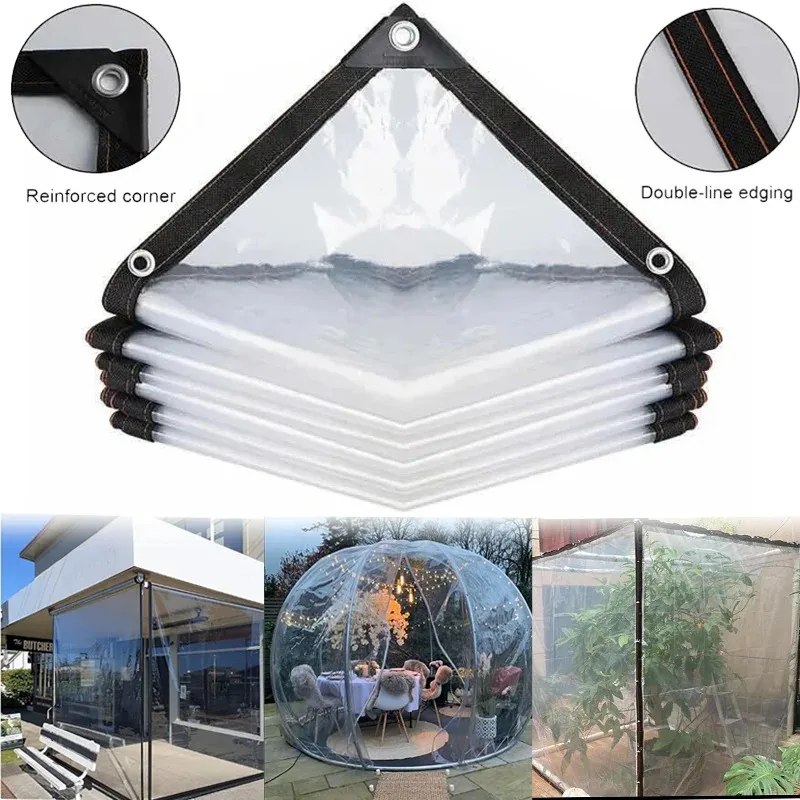 Thick Transparent PVC Tarp Heavy Duty Waterproof Weatherproof Cover for Outdoor Patio Garden Balcony Greenhouse and Rain Shelter thumbnail 3