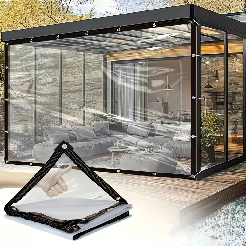 Thick Transparent PVC Tarp Heavy Duty Waterproof Weatherproof Cover for Outdoor Patio Garden Balcony Greenhouse and Rain Shelter thumbnail 2