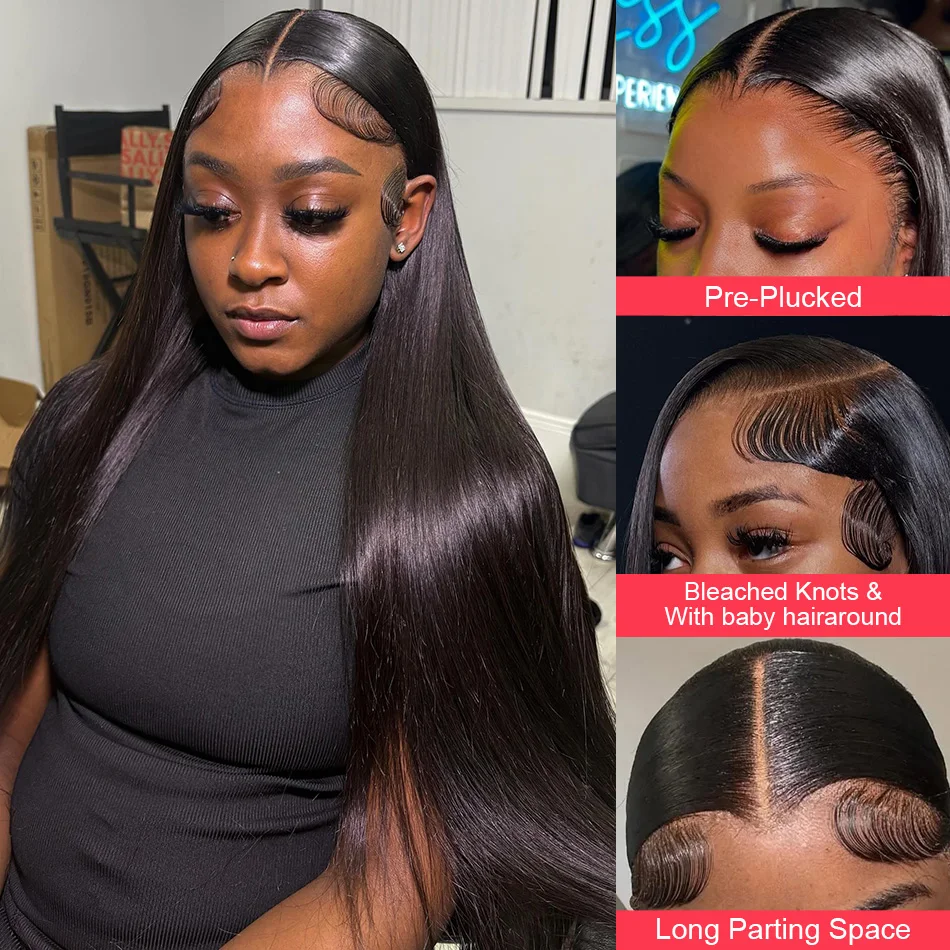 250 Density Human Hair 40 Inch Bone Straight 13x6 HD Lace Frontal Wigs Black Closure 13x4 Lace Front Wig 5x5 Glueless Brazilian thumbnail 2