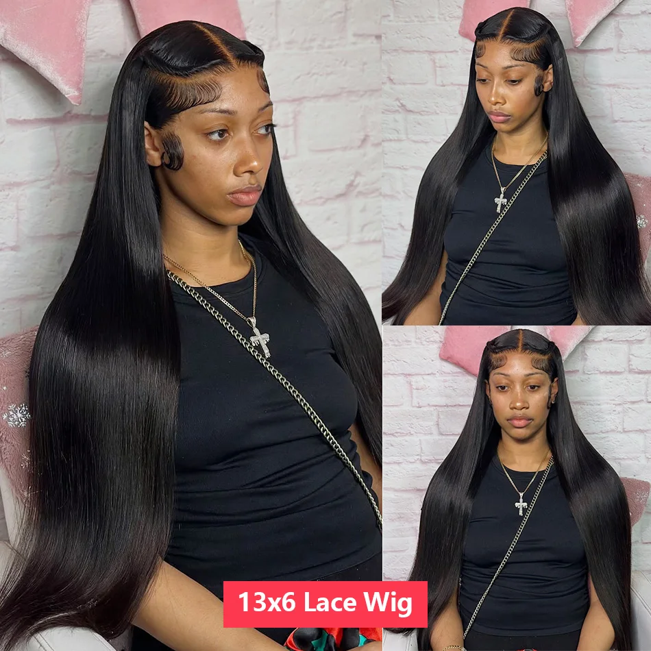 250 Density Human Hair 40 Inch Bone Straight 13x6 HD Lace Frontal Wigs Black Closure 13x4 Lace Front Wig 5x5 Glueless Brazilian thumbnail 4