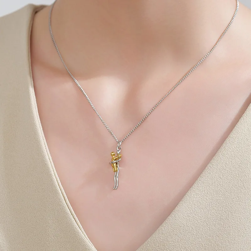 Stainless Steel Mother Child Hug Pendant Necklace Silver Gold Color Love Embrace Family Anniversary Charm Jewelry Gift thumbnail 4