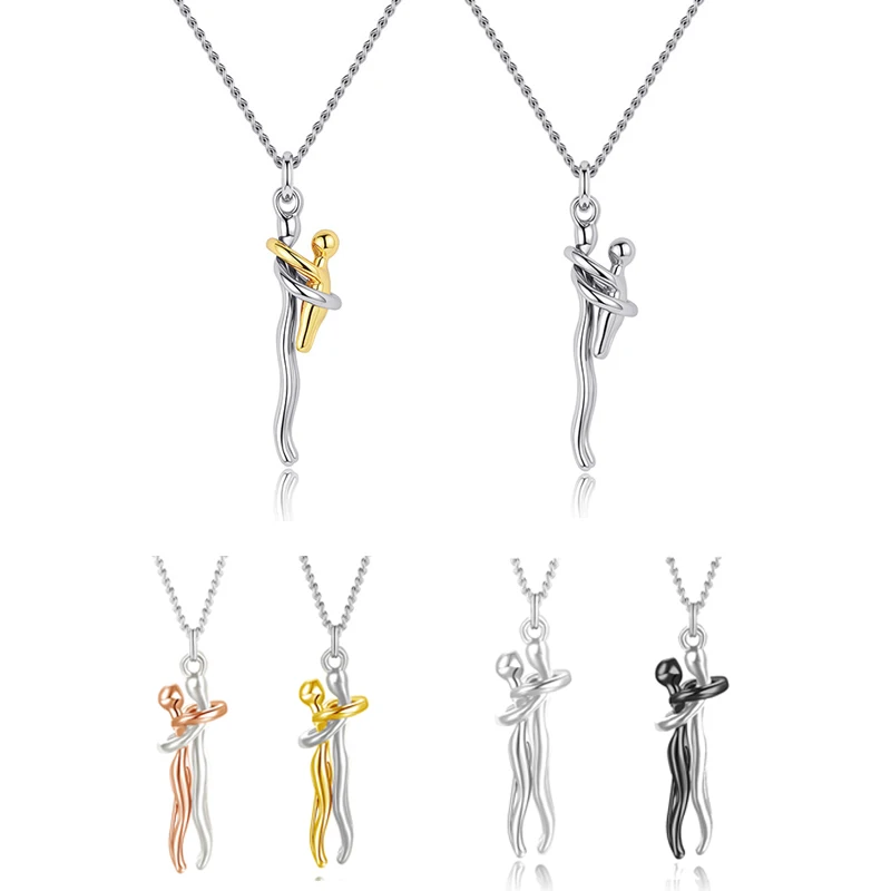 Stainless Steel Mother Child Hug Pendant Necklace Silver Gold Color Love Embrace Family Anniversary Charm Jewelry Gift