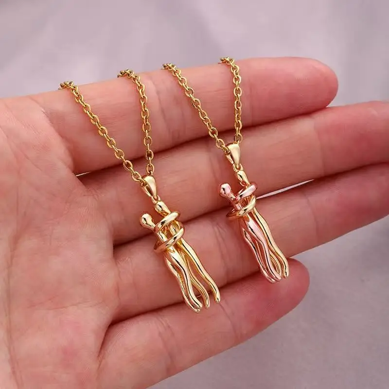 Stainless Steel Mother Child Hug Pendant Necklace Silver Gold Color Love Embrace Family Anniversary Charm Jewelry Gift thumbnail 6