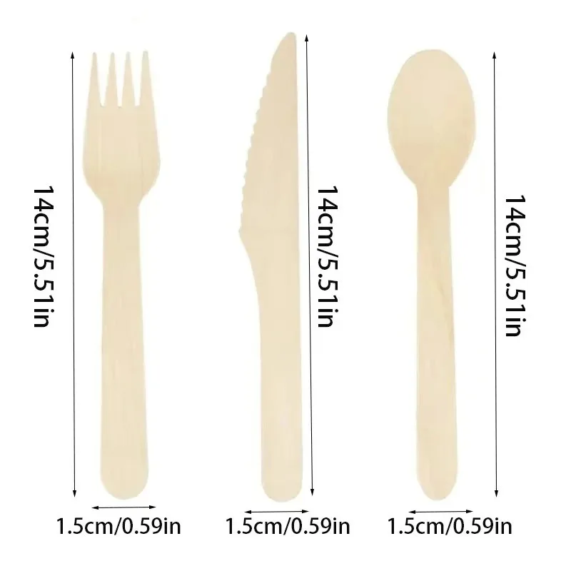 50/100PCS Disposable Wooden Spoons Knives Forks Tableware Ice Cream Cakes Fruits Vegetables Wedding Birthday Party Supplies thumbnail 3