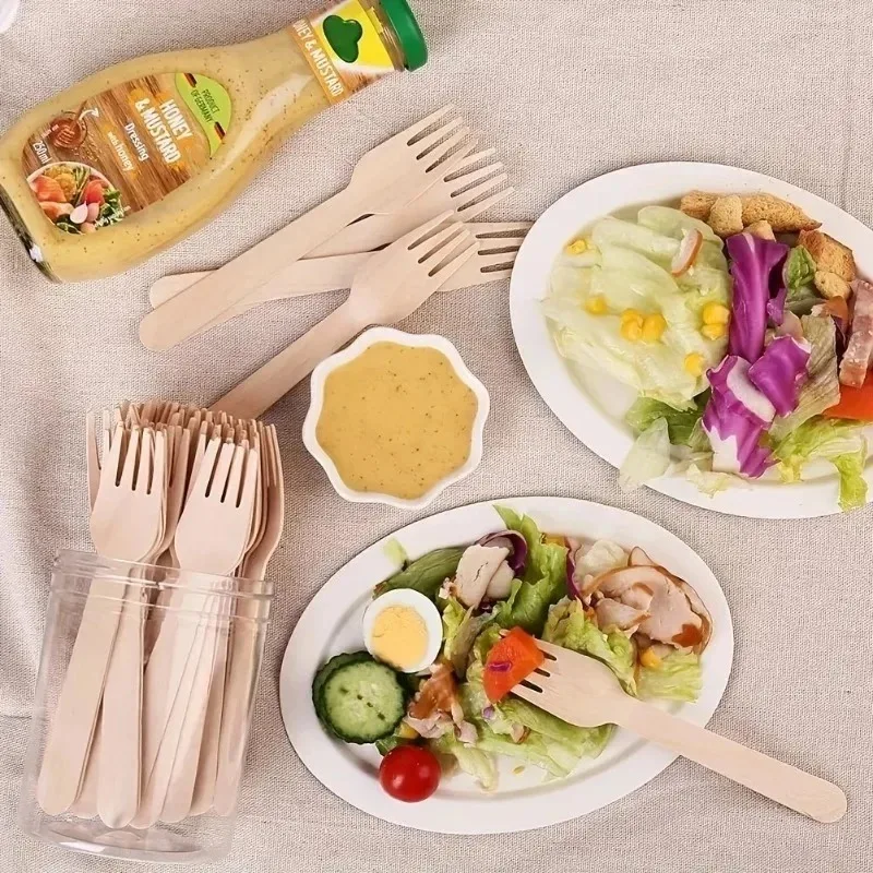 50/100PCS Disposable Wooden Spoons Knives Forks Tableware Ice Cream Cakes Fruits Vegetables Wedding Birthday Party Supplies thumbnail 5