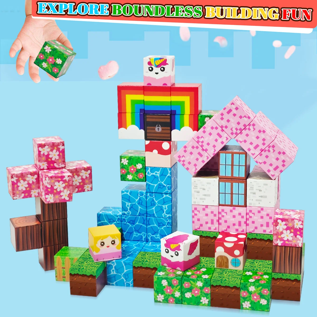 Magnetic Building Blocks,  Rainbow Unicorn Magnetic Cubes, Education Toys for Girls and Boys, Ideal Christmas Birthday Gifts thumbnail 5