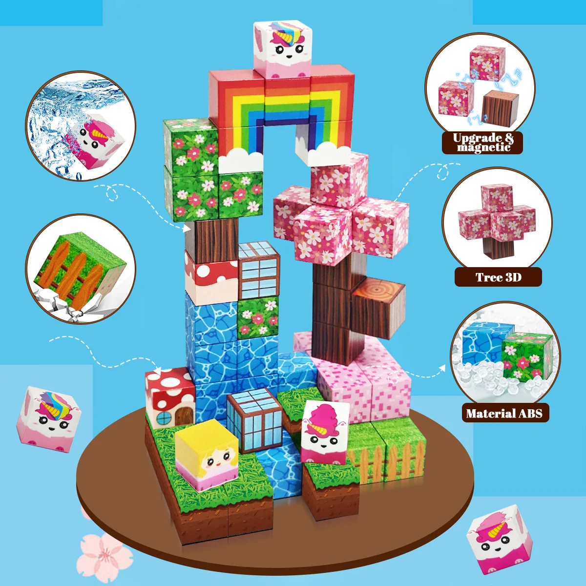 Magnetic Building Blocks,  Rainbow Unicorn Magnetic Cubes, Education Toys for Girls and Boys, Ideal Christmas Birthday Gifts thumbnail 3