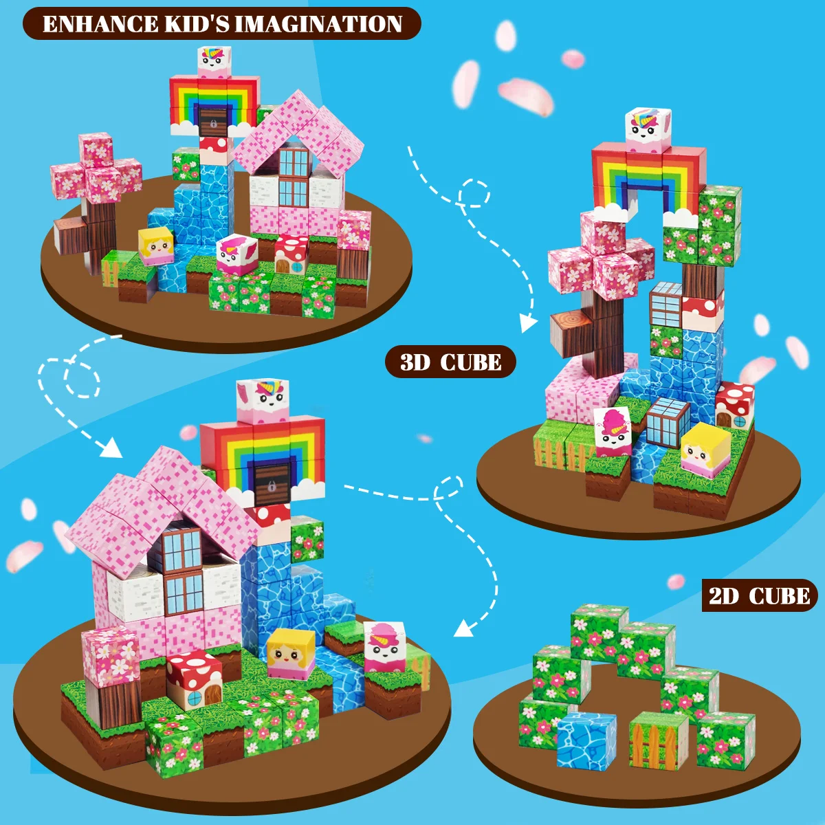 Magnetic Building Blocks,  Rainbow Unicorn Magnetic Cubes, Education Toys for Girls and Boys, Ideal Christmas Birthday Gifts thumbnail 4