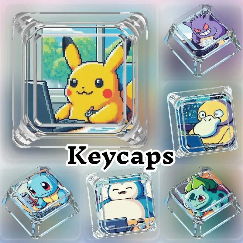 Creative Workman Style Pokémon Doll Transparent Single Keycap Cartoon Cute Snorlax Pikachu Cross Axis Mechanical Keyboard Keycap