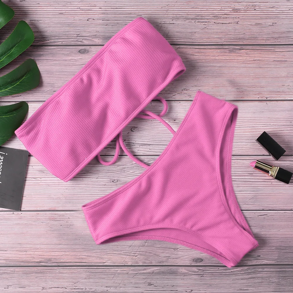 Fashion Strapless Bikini Set Sexy Adjustable Bathing Suit Backless High Waist Swimsuit Summer thumbnail 3