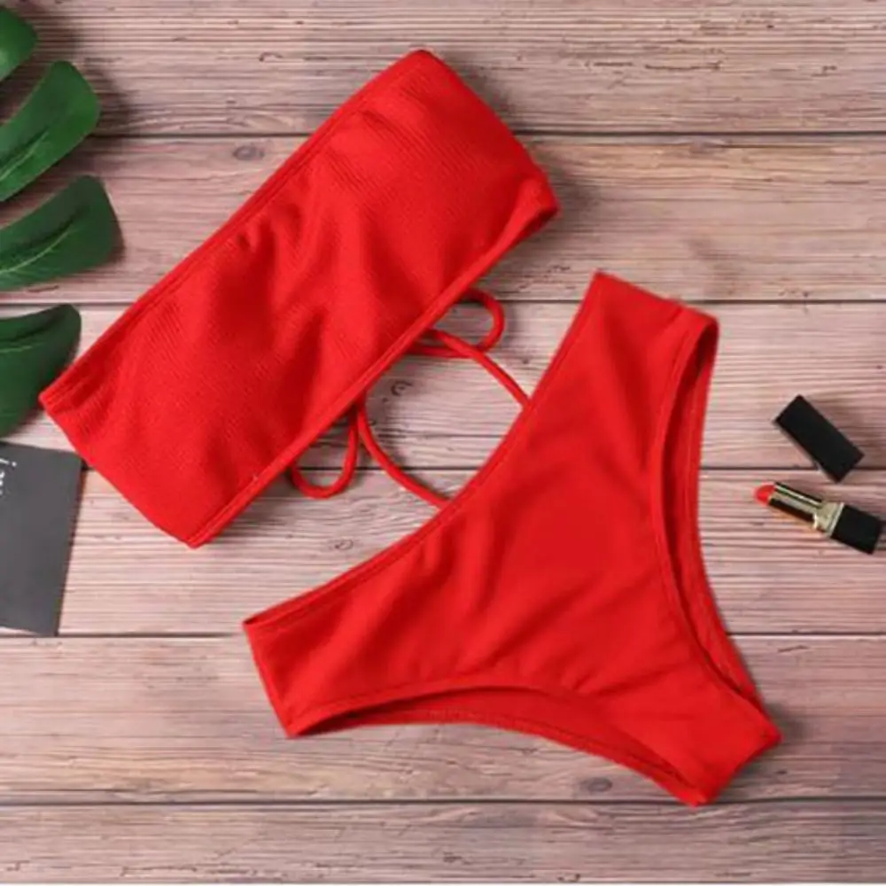 Fashion Strapless Bikini Set Sexy Adjustable Bathing Suit Backless High Waist Swimsuit Summer