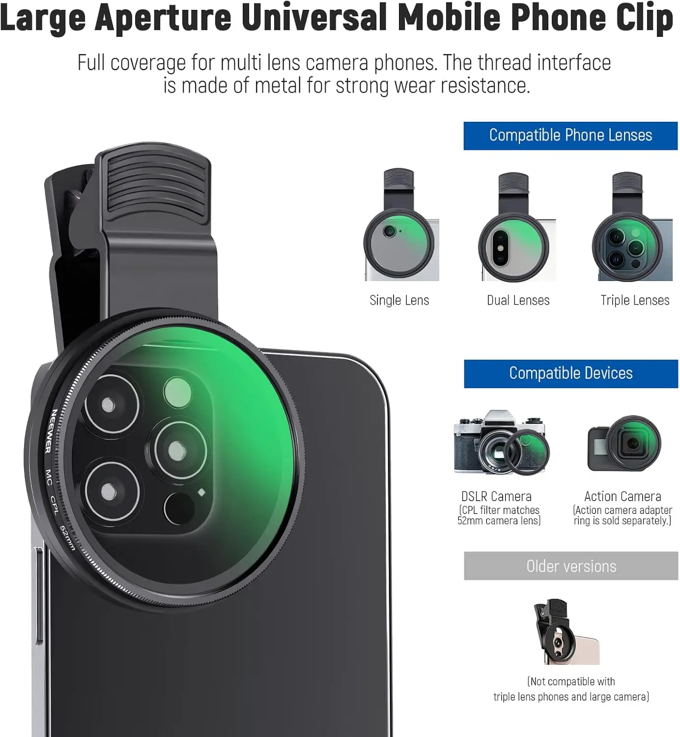 52mm CPL Filter Clip-on Filtro Polarizador Para Celular Reduced Reflection for IPhone 17 16 15 Pro Max Samsung Galaxy Huawei thumbnail 5