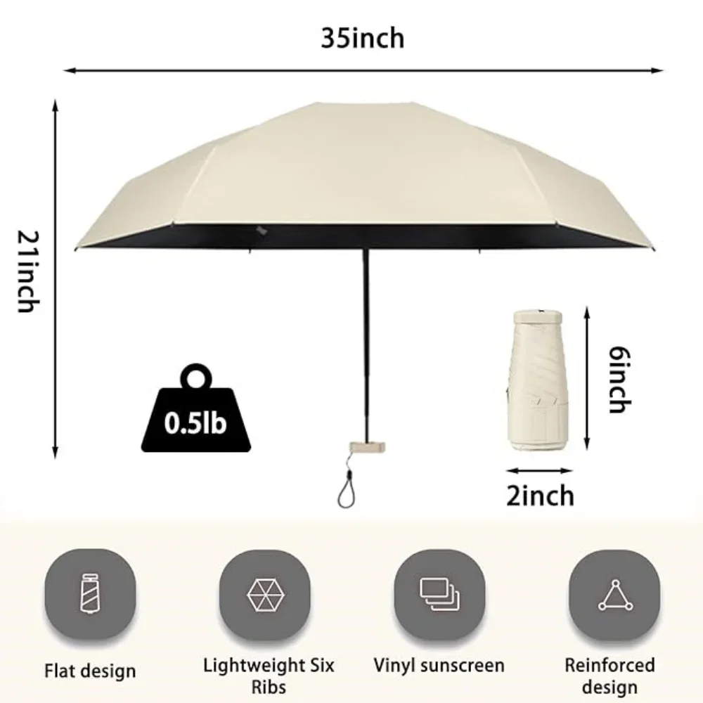 UPF 50+ Portable Umbrella, Mini Compact 5-Fold Sun Rain Umbrella for Women,Pocket Umbrella with UV Protection for Travel Walking thumbnail 6