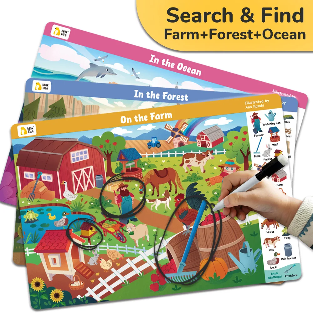 Search and Find Game Looking for Different 3 Themes Interactive Activity Painting Kit Drawing Books with Reusable Pen thumbnail 5