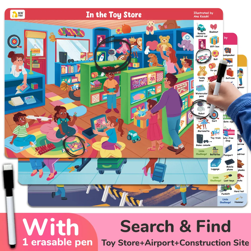 Search and Find Game Looking for Different 3 Themes Interactive Activity Painting Kit Drawing Books with Reusable Pen thumbnail 6
