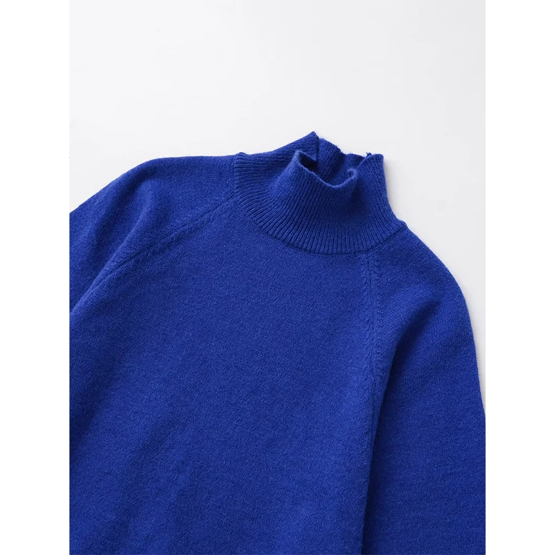 Blue Wide Sleeve Knit Pullover Women Spring 2025 Short High Neck Sweater thumbnail 3