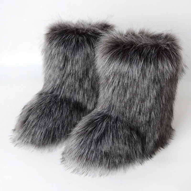Women's Winter Snow Boots Outdoor Luxury Furry Faux Fox Fur Boots Woman Plush Warm Platform Shoes New Fashion Bottes Big Size 46 thumbnail 2