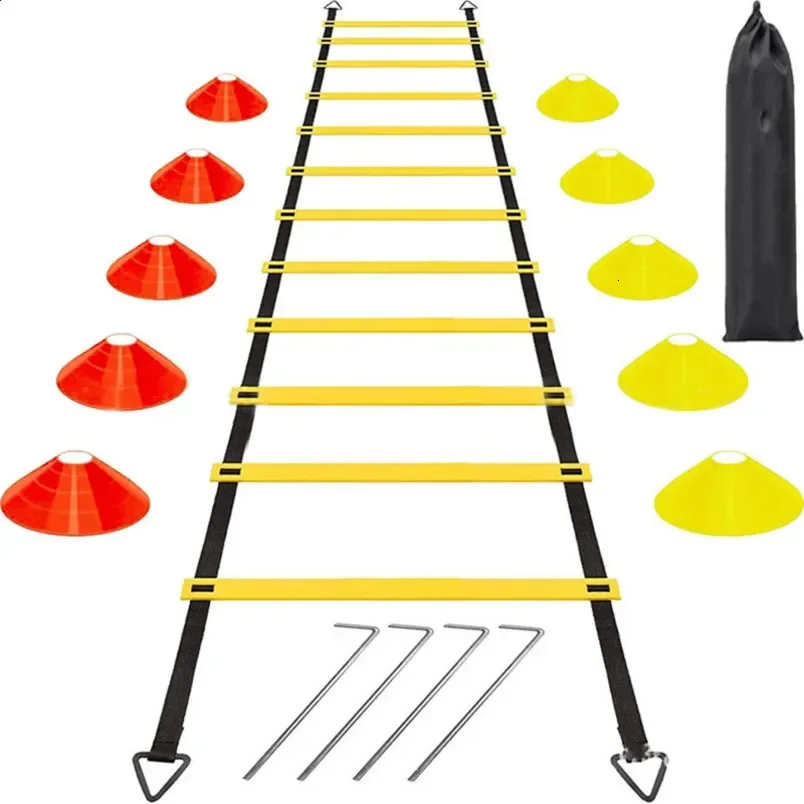 Agility Ladder Training Set with 12 Marker Cones Speed Ladder for Soccer Sports Fitness Exercise Agility Drill Bodybuilding Trai