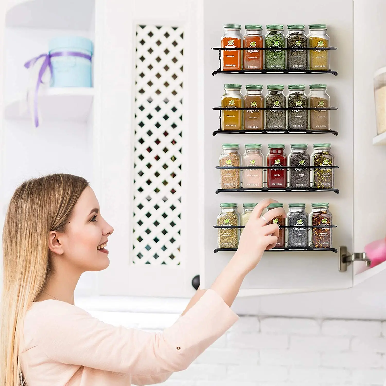 4/2PCS Spice Rack Organizer Wall Mount Storage Racks Space Saving Metal Seasoning Racks Kitchen Cabinet Door Spice Jar Organizer thumbnail 2