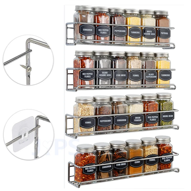 4/2PCS Spice Rack Organizer Wall Mount Storage Racks Space Saving Metal Seasoning Racks Kitchen Cabinet Door Spice Jar Organizer thumbnail 5