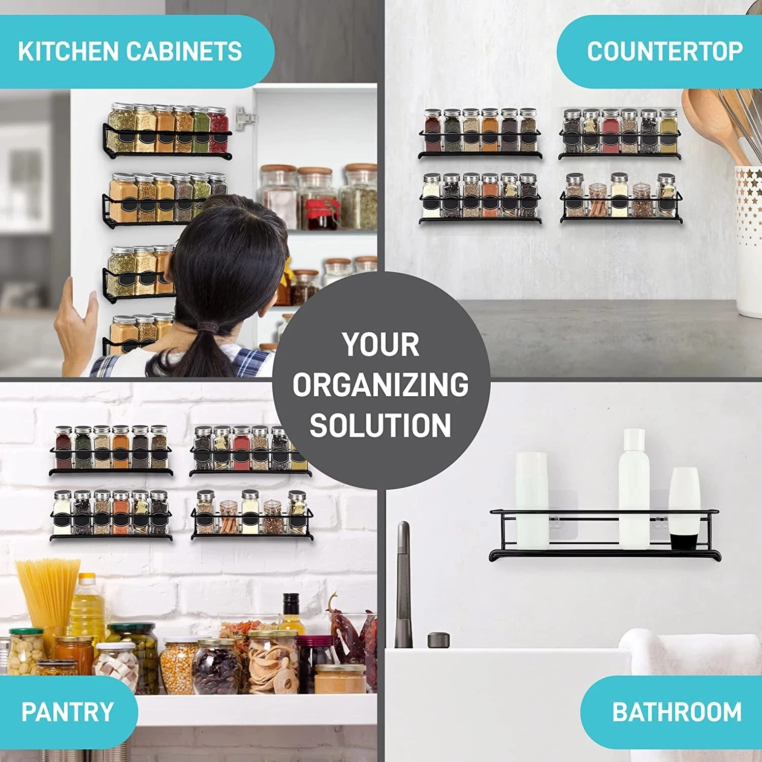 4/2PCS Spice Rack Organizer Wall Mount Storage Racks Space Saving Metal Seasoning Racks Kitchen Cabinet Door Spice Jar Organizer thumbnail 4