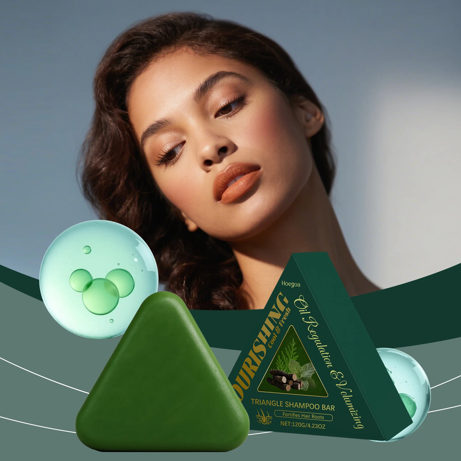 Triangle Green Hair Growth Soap Nourish Hair Roots Improve Dry Frizzy Damaged Hair Repair Regulate Grease Anti Hair Loss Shampoo thumbnail 3