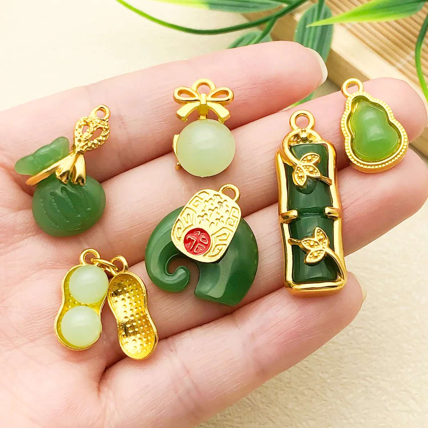 Mix 10/25pcs Chinese-style imitate Hetian Jade Natural Stone Charms Pendants Perfect for DIY Necklace, Earring Bracelet Craftin thumbnail 2