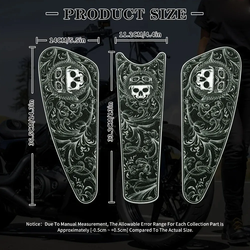 3Pcs/sheet Extra large motorcycle fuel tank sticker, retro gothic pattern, PVC material, suitable for Harley Sportster thumbnail 2