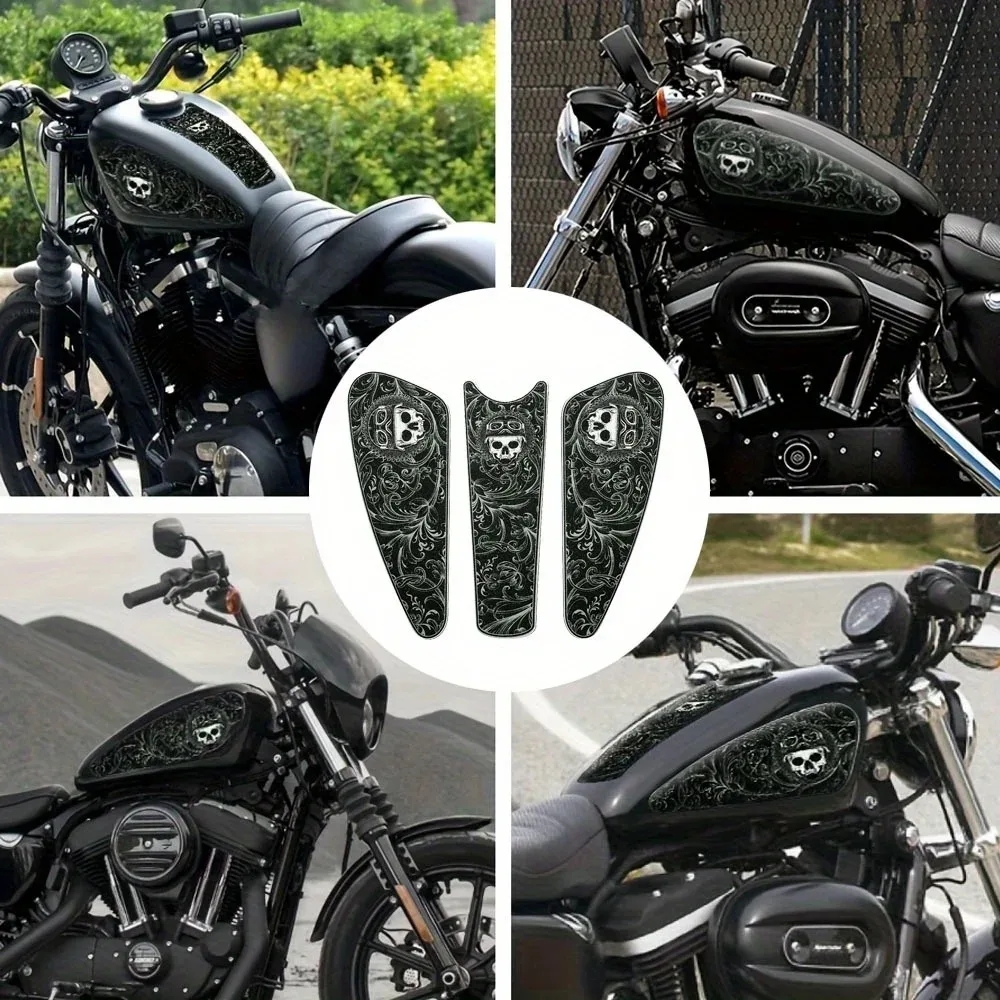 3Pcs/sheet Extra large motorcycle fuel tank sticker, retro gothic pattern, PVC material, suitable for Harley Sportster