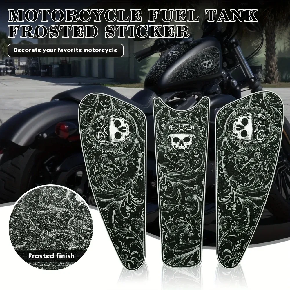 3Pcs/sheet Extra large motorcycle fuel tank sticker, retro gothic pattern, PVC material, suitable for Harley Sportster thumbnail 6