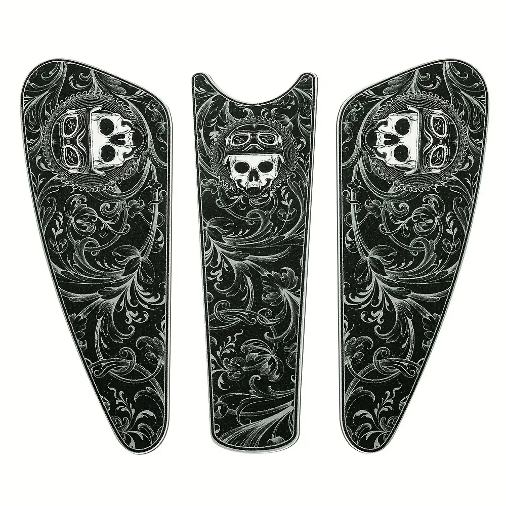 3Pcs/sheet Extra large motorcycle fuel tank sticker, retro gothic pattern, PVC material, suitable for Harley Sportster thumbnail 4