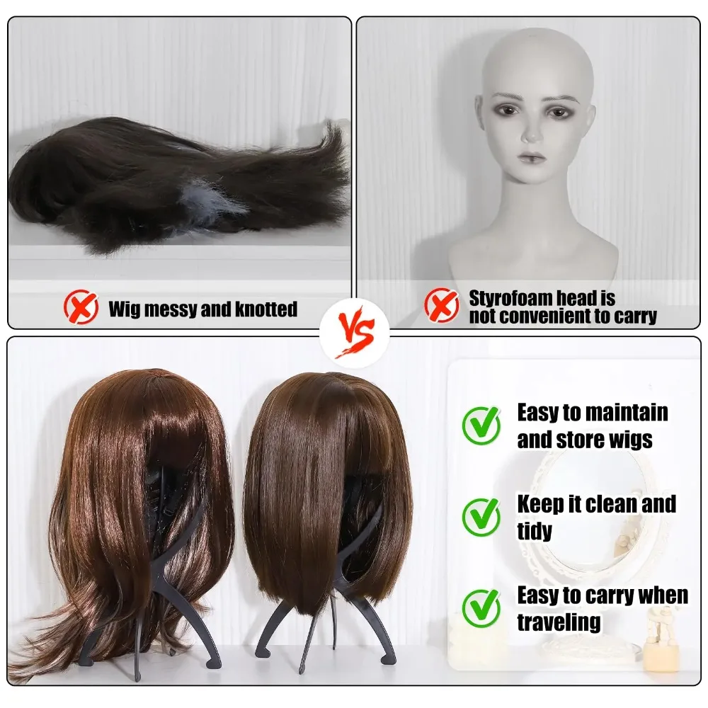2 foldable wig stands, plastic portable hat display stand, durable barber shop fashion model stand, Wig racks thumbnail 2