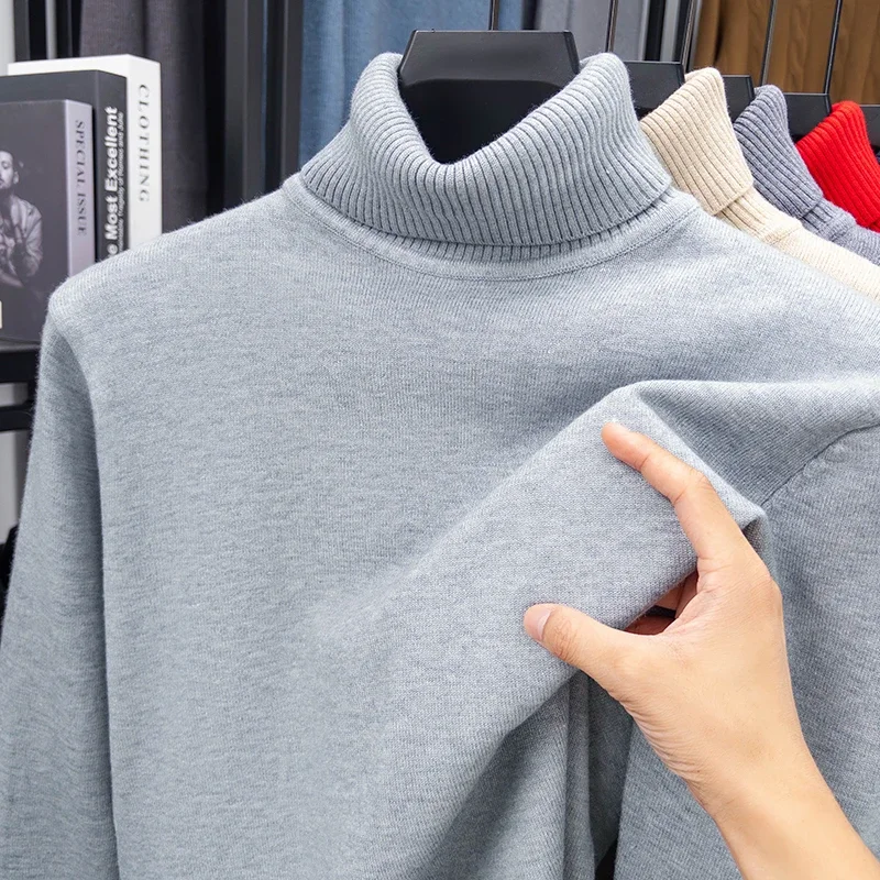 Autumn Mens High Quality Knitted Turtleneck Sweater Slim Fit Long Sleeve Anti-pilling Pullover Solid Color Trend Men Streetwea thumbnail 3