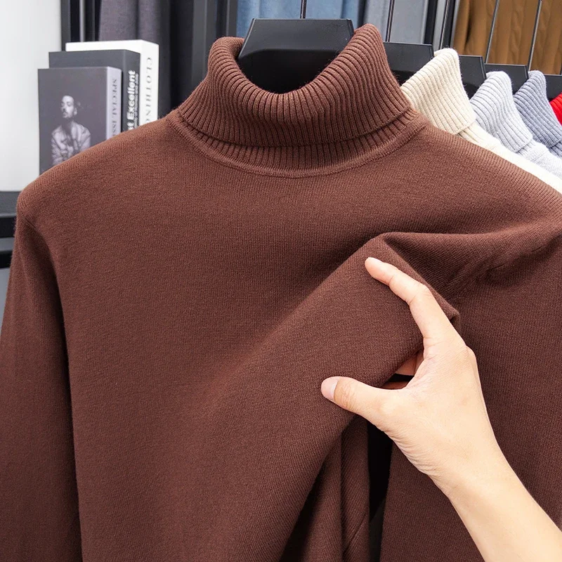 Autumn Mens High Quality Knitted Turtleneck Sweater Slim Fit Long Sleeve Anti-pilling Pullover Solid Color Trend Men Streetwea thumbnail 6