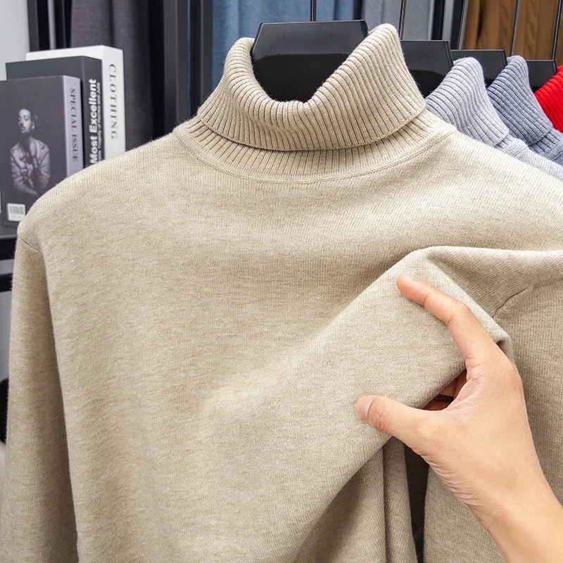 Autumn Mens High Quality Knitted Turtleneck Sweater Slim Fit Long Sleeve Anti-pilling Pullover Solid Color Trend Men Streetwea thumbnail 4