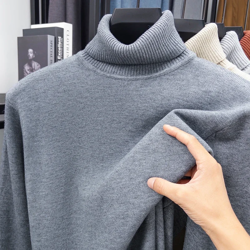 Autumn Mens High Quality Knitted Turtleneck Sweater Slim Fit Long Sleeve Anti-pilling Pullover Solid Color Trend Men Streetwea thumbnail 5