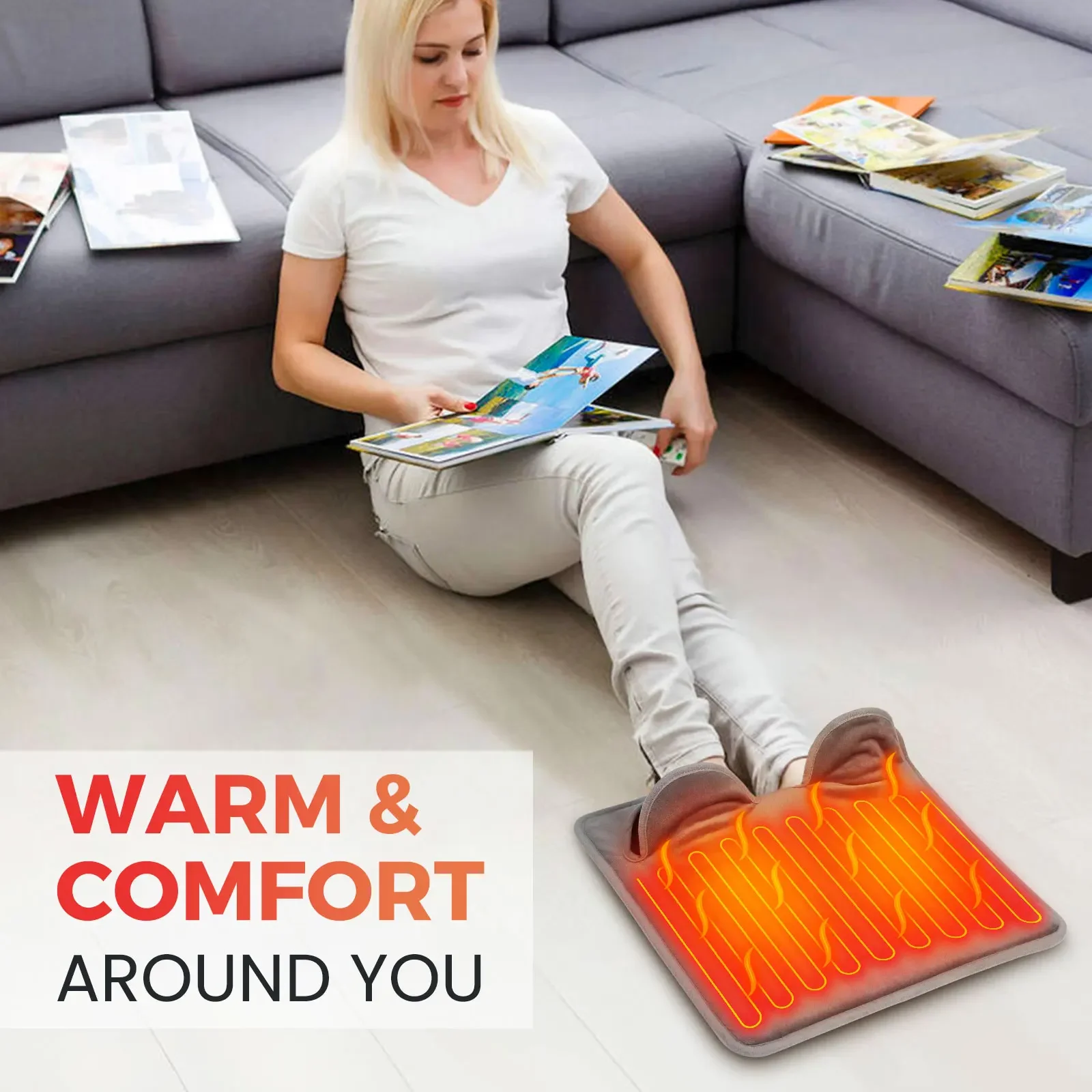 9-gear Electric Foot Heating Pad Portable Winter Soft Plush Washable Foot Warmer 4 Timer Heater Foot Warming Mat for Home Office thumbnail 4
