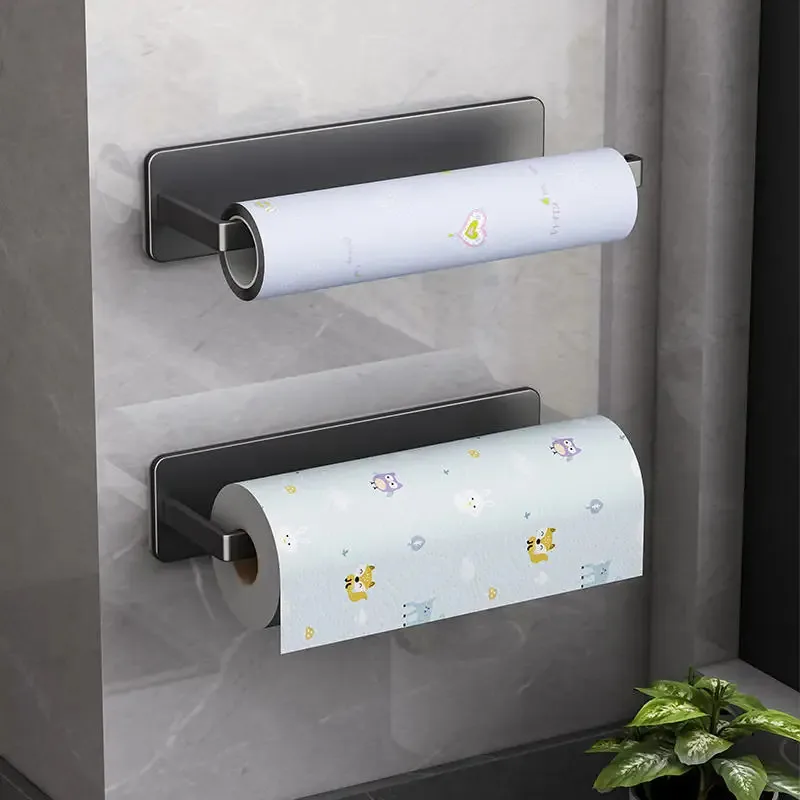 Wall-Mounted Kitchen Tissue Holder Free-Punching Roll Paper Storage Rack Kitchen Tissue Preservation Film Towel Storage Rack thumbnail 4