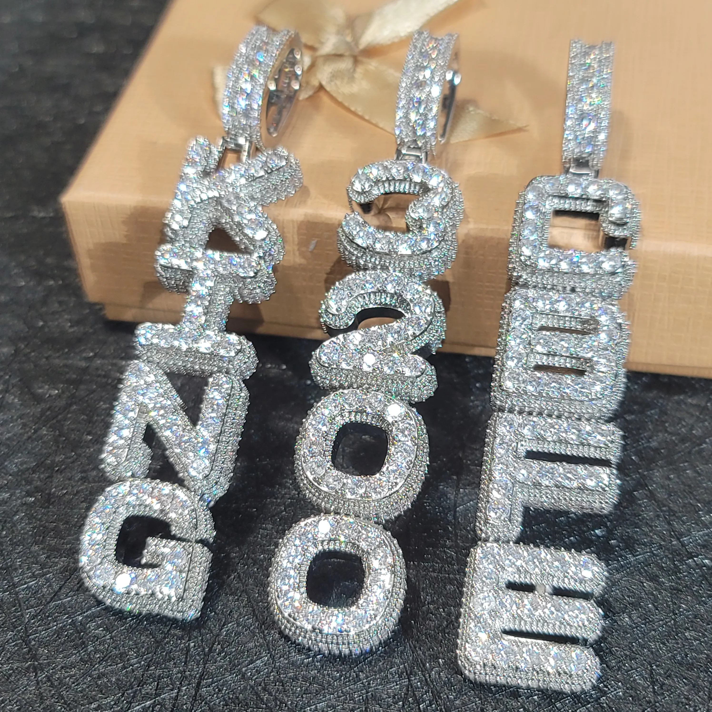 Custom Name Vertical Necklace Pendant Fashion Cube Double Layer Word Jewelry Personalized Iced Out Letter Number Chain For Men