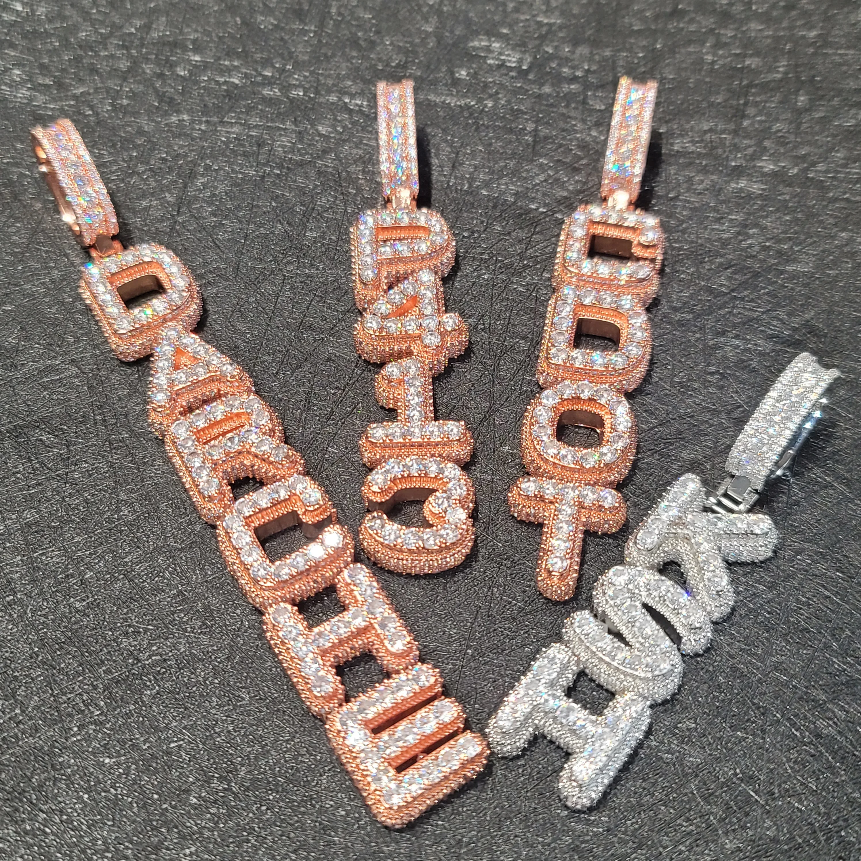 Custom Name Vertical Necklace Pendant Fashion Cube Double Layer Word Jewelry Personalized Iced Out Letter Number Chain For Men thumbnail 3
