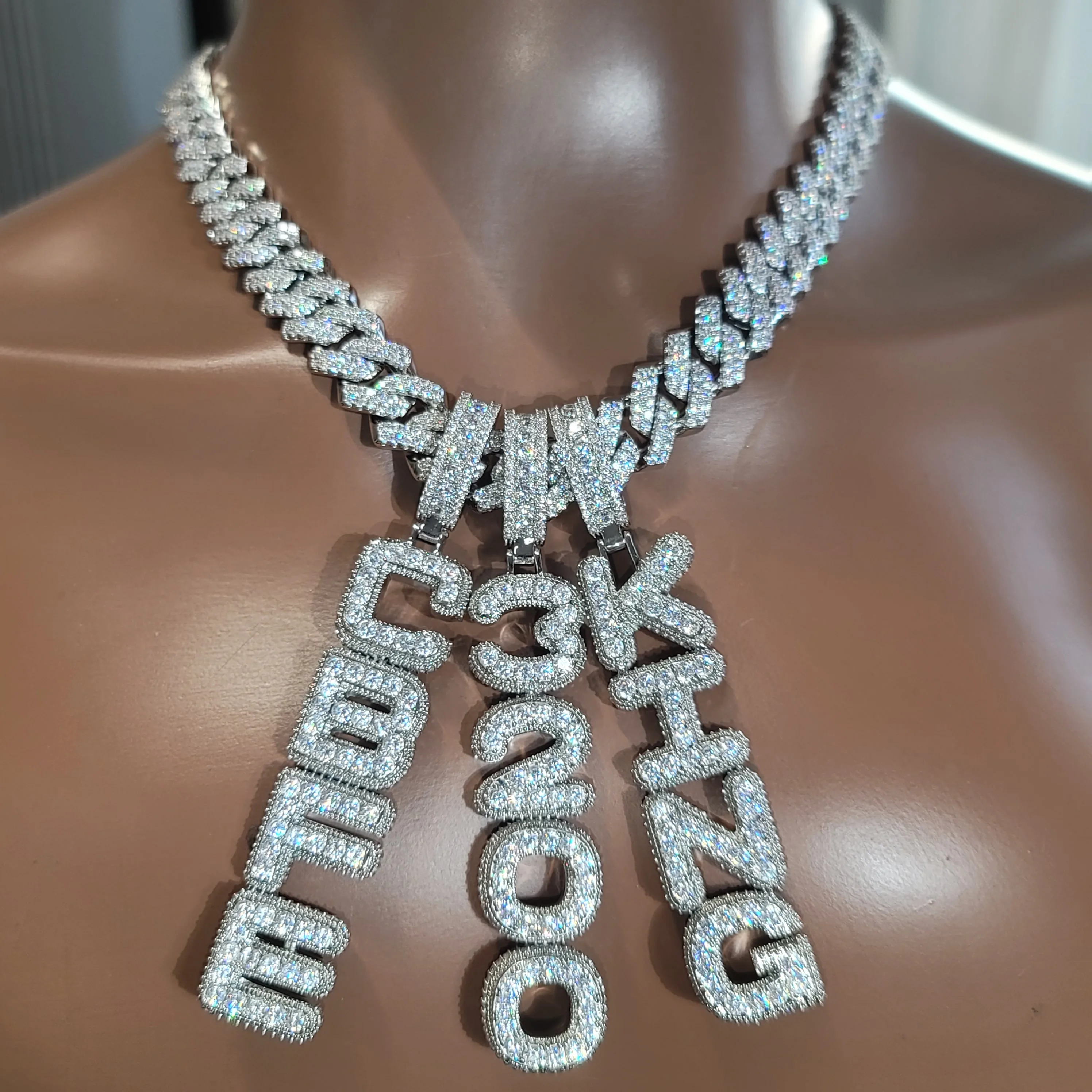 Custom Name Vertical Necklace Pendant Fashion Cube Double Layer Word Jewelry Personalized Iced Out Letter Number Chain For Men thumbnail 2
