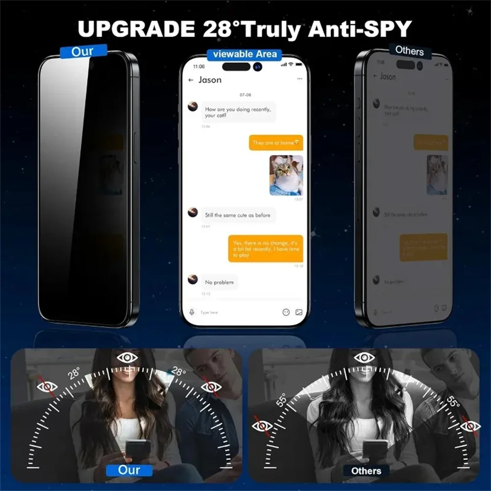  1-5PCS Dust Free Installation Privacy Tempered Glass For iPhone17 16 15 14 13 12 11 Pro Max  XR XS  Anti-spy Screen Protector thumbnail 2