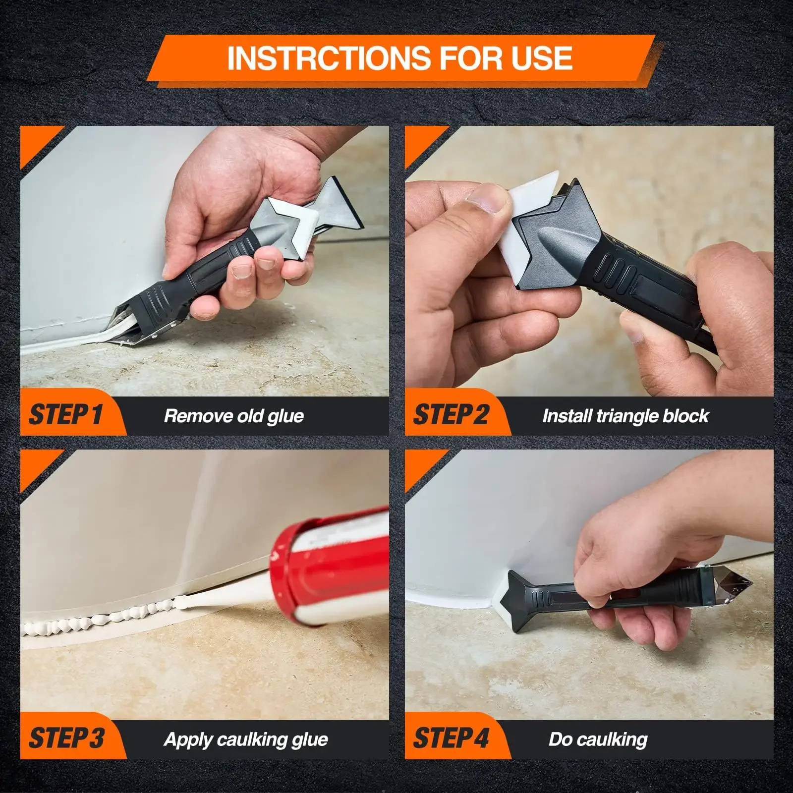5 in 1 Multi-function Scraper Tool Sealant Finishing Tool Caulk Remover & Glass Glue Angle Scraper for Bathroom Kitchen Floor thumbnail 5