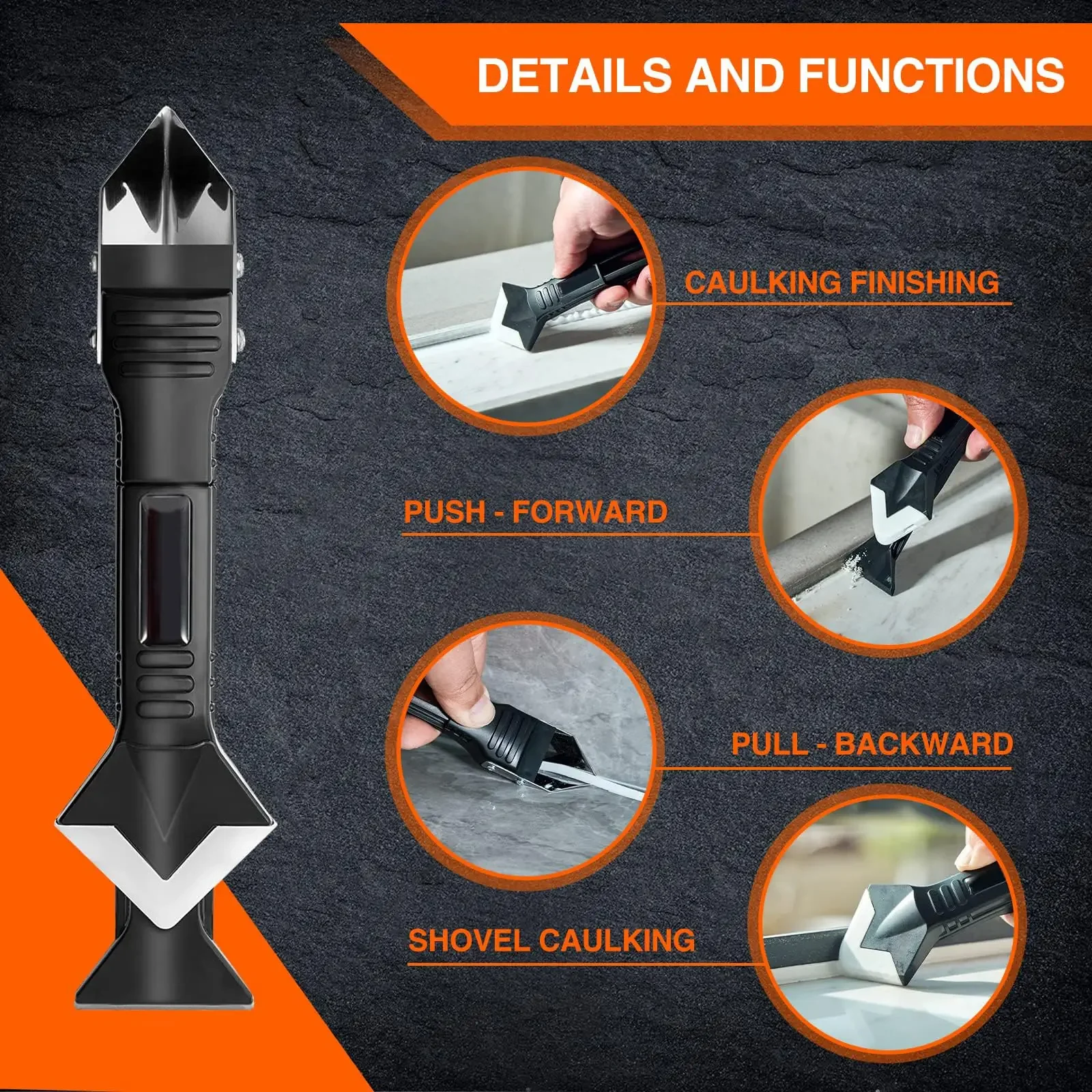 5 in 1 Multi-function Scraper Tool Sealant Finishing Tool Caulk Remover & Glass Glue Angle Scraper for Bathroom Kitchen Floor thumbnail 2