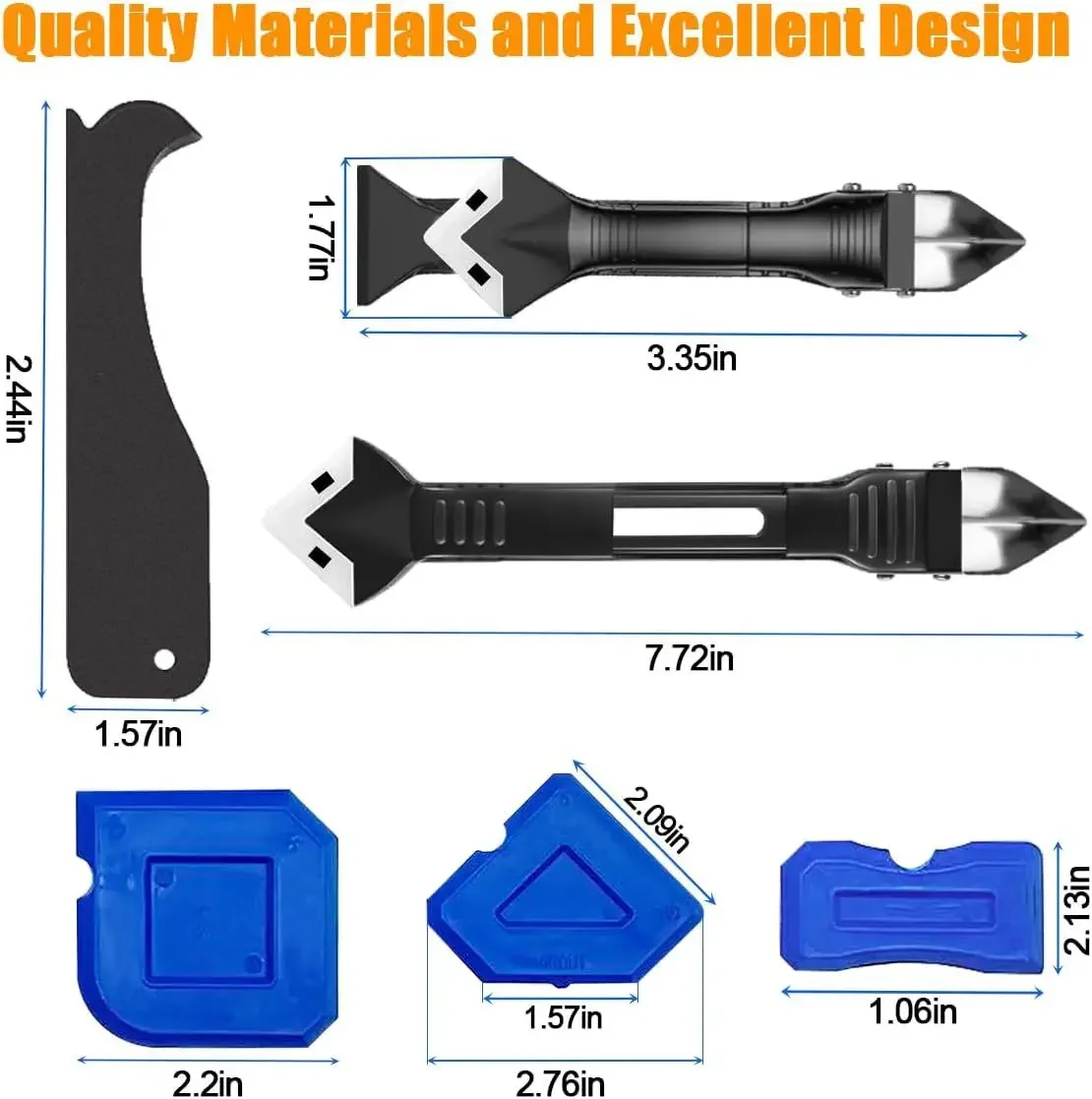 5 in 1 Multi-function Scraper Tool Sealant Finishing Tool Caulk Remover & Glass Glue Angle Scraper for Bathroom Kitchen Floor thumbnail 6
