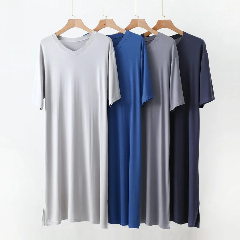 Modal Cotton Sleepwear V-Neck Loose Fit Lightweight Summer Men's Robe Home Outdoor Casual Comfortable Long Sleeve Three-Quarter