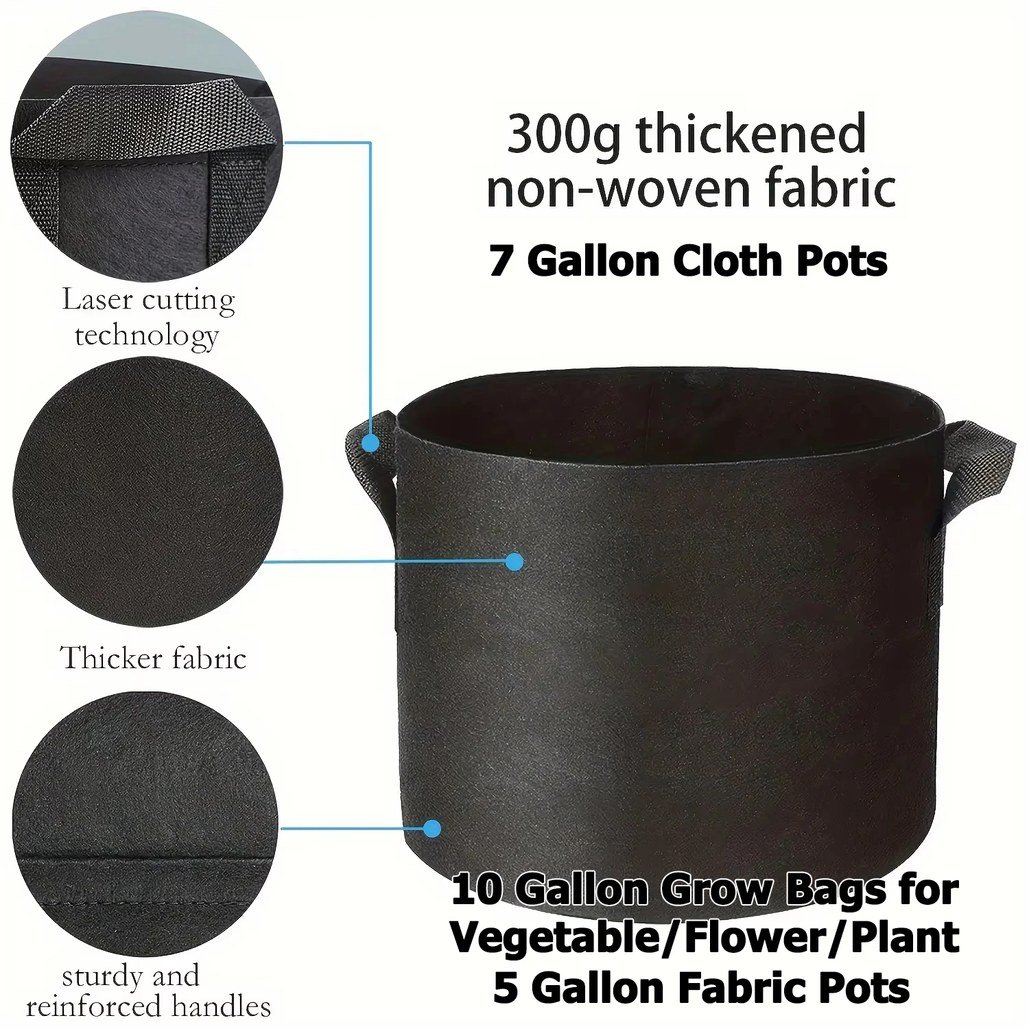 10 Gallon Grow Bags for Vegetable/Flower/Plant, 5 Gallon Aeration Fabric Pots with Handles Cloth Pots for Plants Garden Gift thumbnail 4